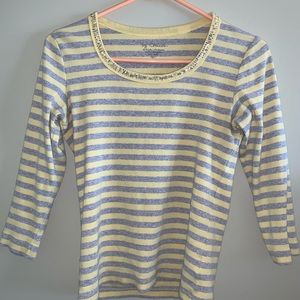 3/4 Sleeve shirt with silver sequined scoop neck!
